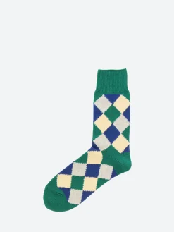 BEAMS PLUS - Diamond Pattern Socks in Green