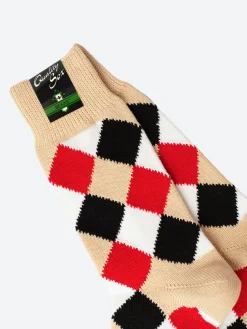 BEAMS PLUS - Diamond Pattern Socks in Beige