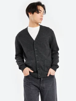 BEAMS PLUS - Elbow Patch Cardigan in Charcoal Grey