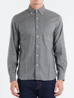BEAMS PLUS - Flannel Solid Button Down Shirt in Grey