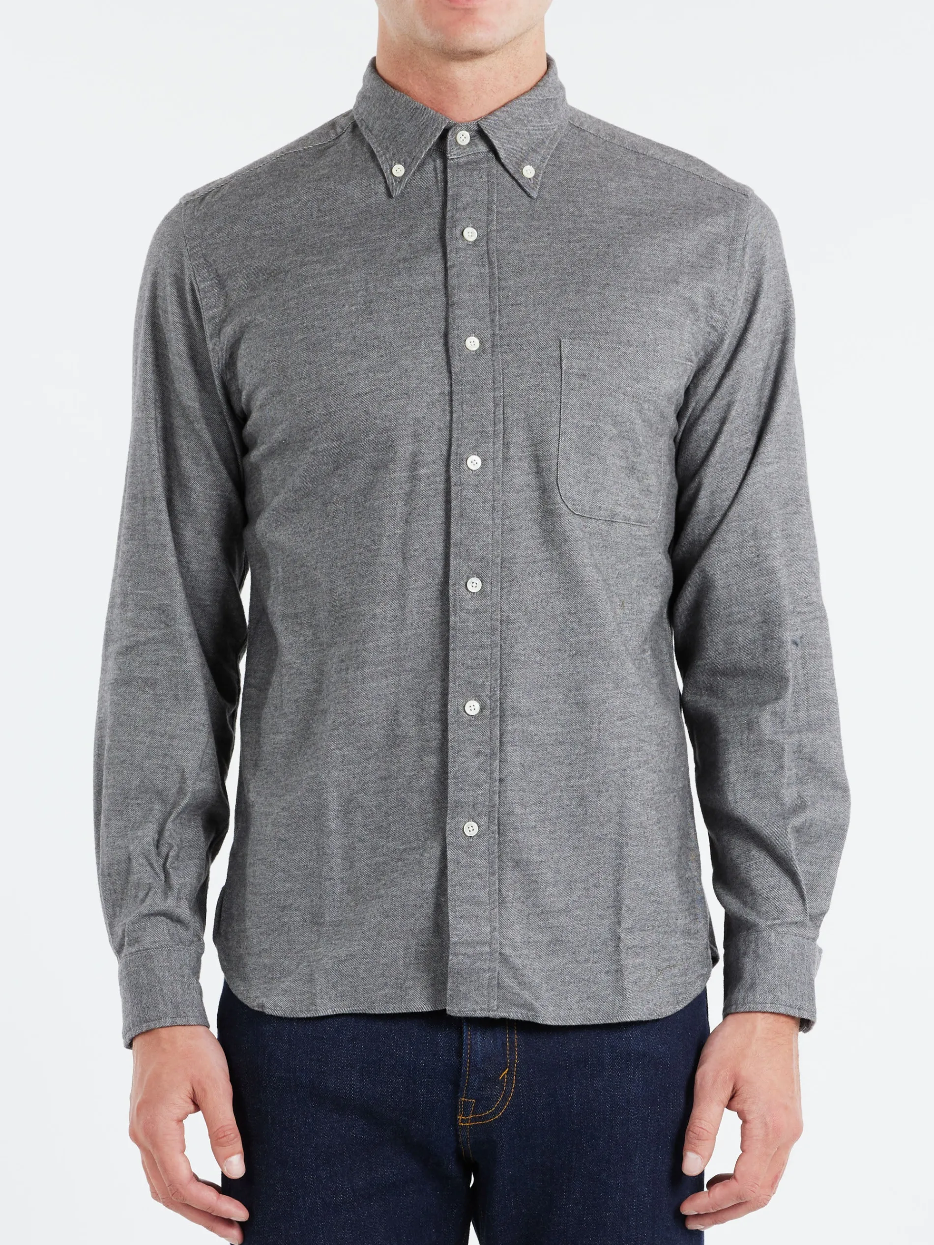 BEAMS PLUS - Flannel Solid Button Down Shirt in Grey