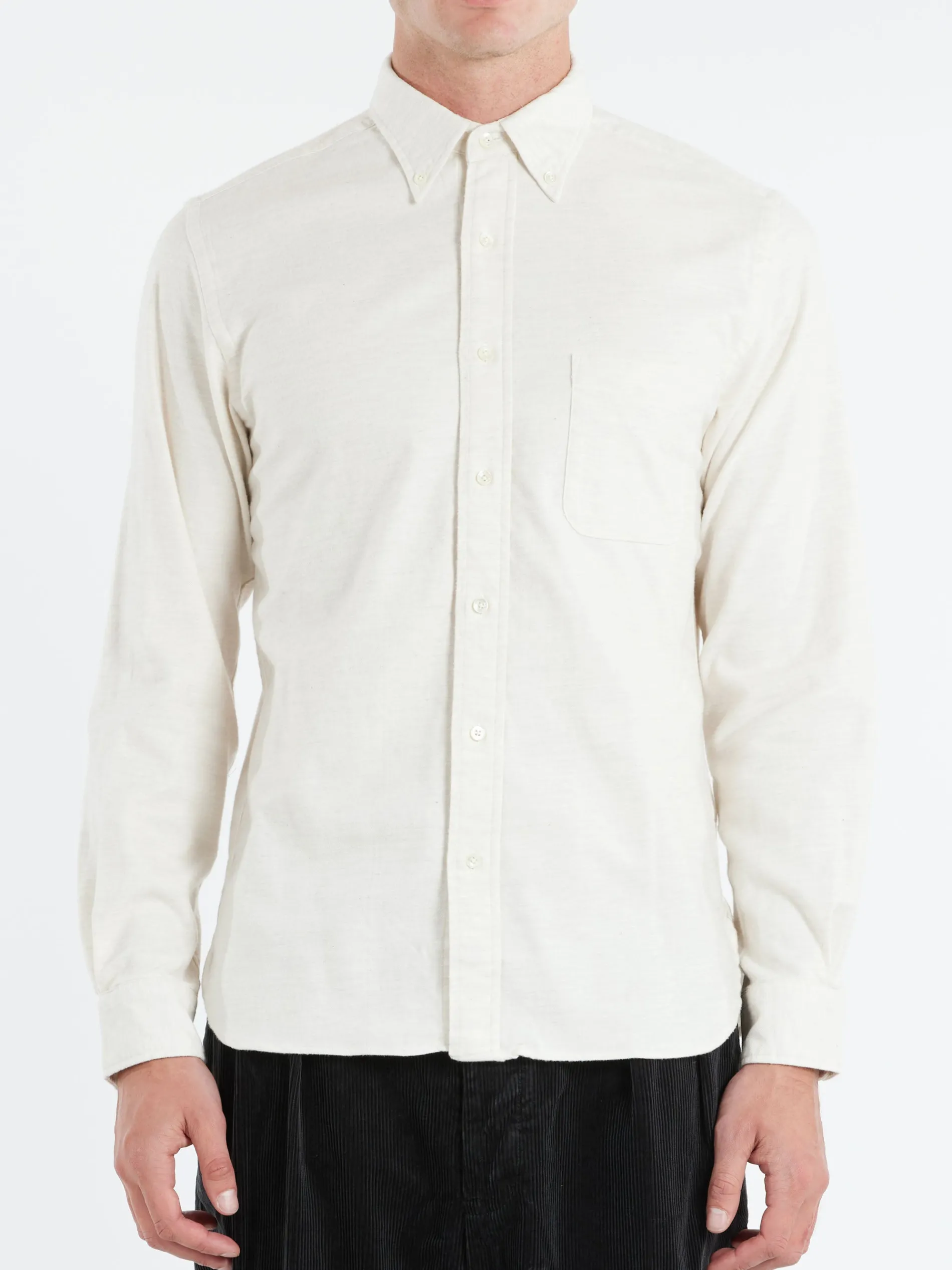 BEAMS PLUS - Flannel Solid Button Down Shirt in Off White