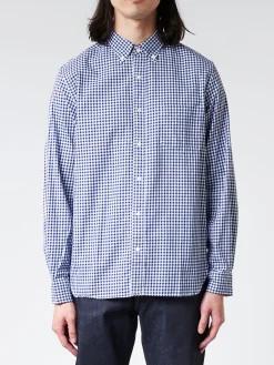 BEAMS PLUS - Gingham Check Button Down Shirt in Navy