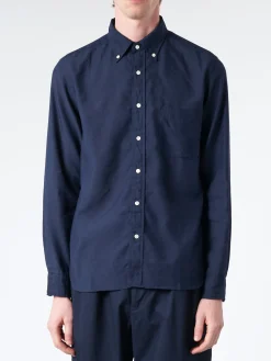 BEAMS PLUS - Linen Coolmax Button-Down Shirt in Navy