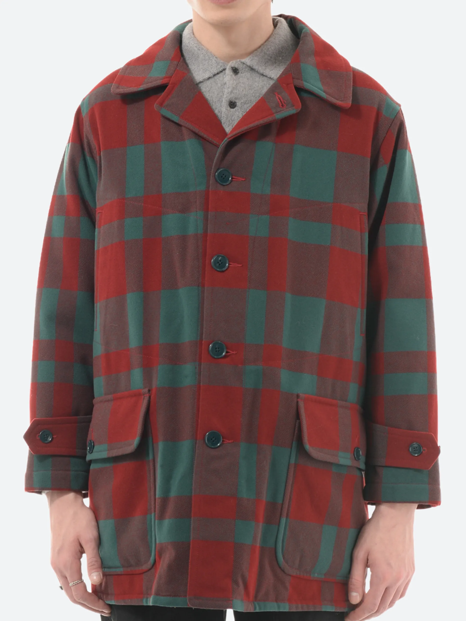 BEAMS PLUS - Mechanic Melton Hunting Coat in Red and Green Check