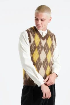 BEAMS PLUS - Mohair Argyle Vest in Brown