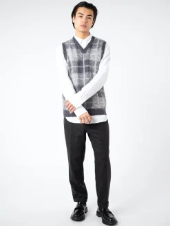 BEAMS PLUS - Mohair Check Pullover Knit Vest in Grey