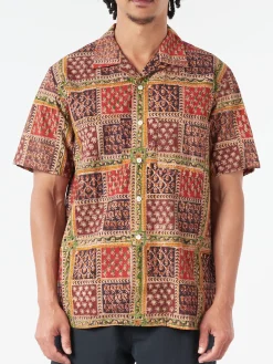 BEAMS PLUS - Open Collar Block Print Shirt in Plant