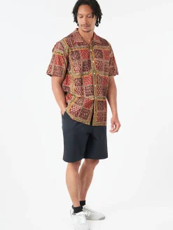 BEAMS PLUS - Open Collar Block Print Shirt in Plant