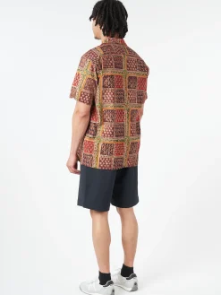 BEAMS PLUS - Open Collar Block Print Shirt in Plant