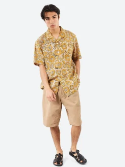 BEAMS PLUS - Open Collar Sunflower Block Print Shirt in Yellow