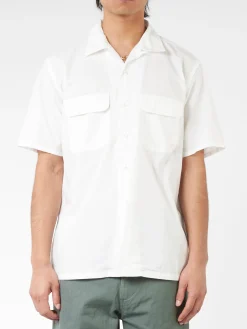 BEAMS PLUS - Pima Cotton Short Sleeve Open Collar Shirt in White