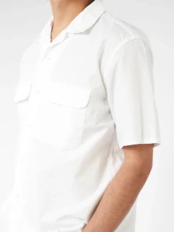 BEAMS PLUS - Pima Cotton Short Sleeve Open Collar Shirt in White