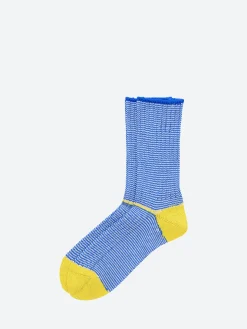 BEAMS PLUS - Pinstripe Rib Socks in Blue and Yellow
