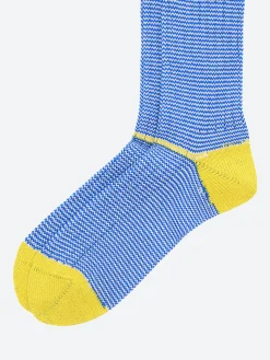 BEAMS PLUS - Pinstripe Rib Socks in Blue and Yellow