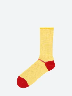 BEAMS PLUS - Pinstripe Rib Socks in Yellow and Red