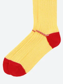 BEAMS PLUS - Pinstripe Rib Socks in Yellow and Red