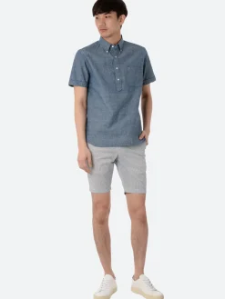 BEAMS PLUS - S/S Popover Chambray Shirt in Blue