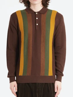 BEAMS PLUS - Stripe Knit Polo in Brown