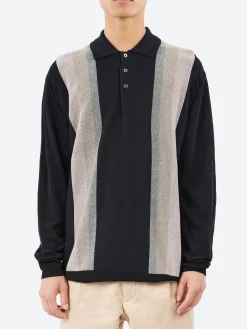 BEAMS PLUS - Stripe Knit Polo in Black