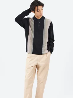 BEAMS PLUS - Stripe Knit Polo in Black