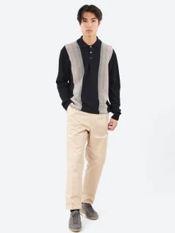 BEAMS PLUS - Stripe Knit Polo in Black