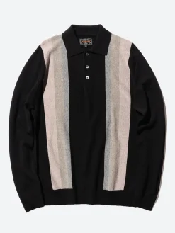 BEAMS PLUS - Stripe Knit Polo in Black