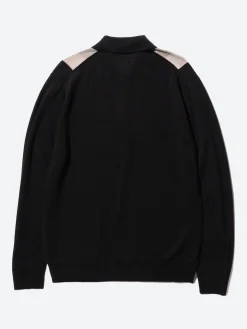 BEAMS PLUS - Stripe Knit Polo in Black