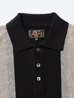 BEAMS PLUS - Stripe Knit Polo in Black