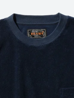 BEAMS PLUS - Stripe Pile Pocket Tee in Navy