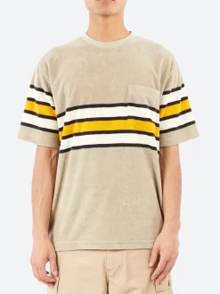 BEAMS PLUS - Stripe Pile Pocket Tee in Beige