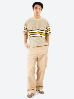 BEAMS PLUS - Stripe Pile Pocket Tee in Beige