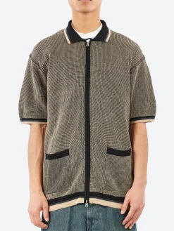 BEAMS PLUS - Zip Knit Polo in Black