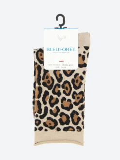 Bleuforêt - Fine Wool Leopard Print Socks in Parchment