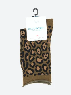 Bleuforêt - Fine Wool Leopard Print Socks in Loden