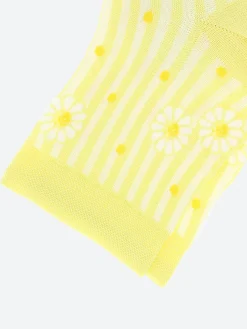 Bleuforêt - Short Lisle Yarn Daisy Striped Socks in Citronella