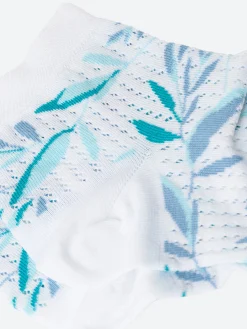 Bleuforêt - Short Openwork Leaves Lisle Socks in White/Green