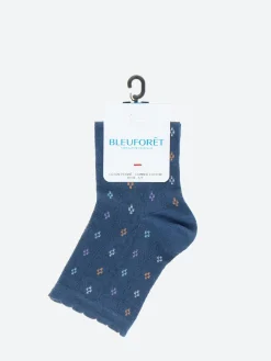 Bleuforêt - Short Small Diamond Openwork Socks in Dark Blue Jean