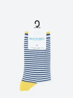 Bleuforêt - Striped Cotton Socks in Jean and Yellow