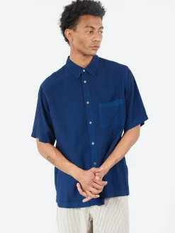 Blue Blue Japan - Broadcloth Short Sleeve Shirt in Dark Navy