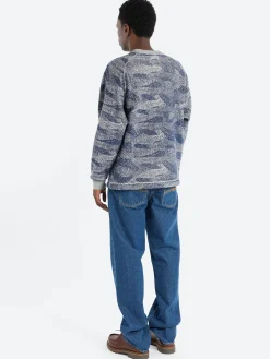 Blue Blue Japan - Reverse Print Crew Neck Pullover in Dark Navy