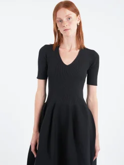 CFCL - Pottery Stand-Up Collar Short Sleeve Dress in Black