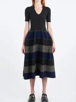 CFCL - Pottery Stand-Up Collar Short Sleeve Dress in Black and Multi