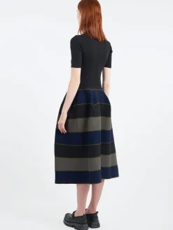 CFCL - Pottery Stand-Up Collar Short Sleeve Dress in Black and Multi