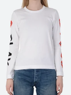 Comme des Garçons PLAY - T261 Longsleeve T-Shirt in White with Printed Sleeve