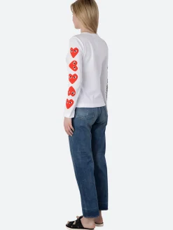 Comme des Garçons PLAY - T261 Longsleeve T-Shirt in White with Printed Sleeve