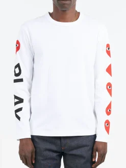 Comme des Garçons PLAY - T262 Longsleeve T-Shirt in White with Printed Sleeves