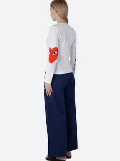 Comme des Garçons PLAY - T257 Longsleeve T-Shirt in White with Printed Sleeve