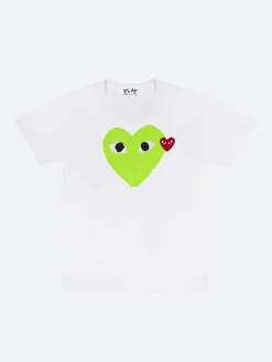 Comme des Garçons PLAY - T105 T-Shirt in White with Green Heart Print