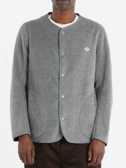 Danton - Collarless Fleece Jacket in Dark Grey